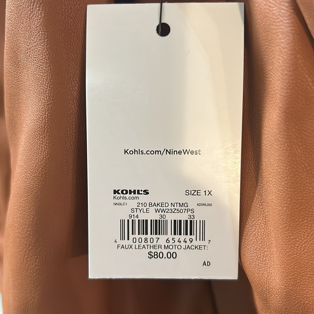 Caramel colored NINE WEST faux leather Moto jacket size 1X - Picture 7 of 7